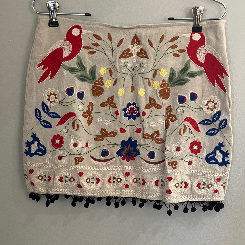 Umgee Embroidered Mini Skirt with Red and Blue Accents Size M